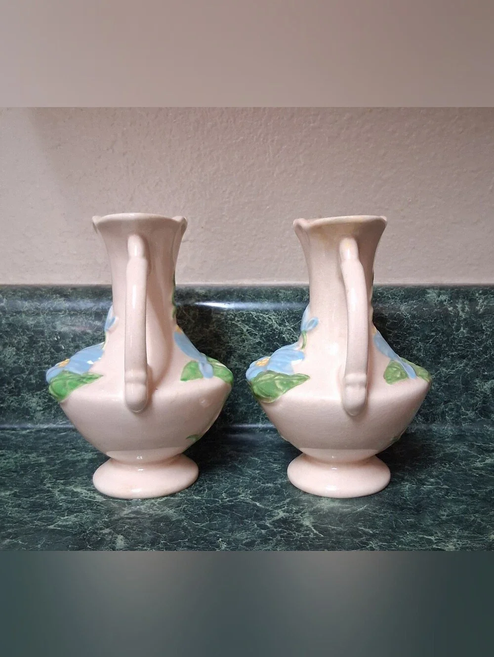 Vintage Ca. 1947-48 Hull Art Pottery Vase Glossy Pink, Blue Magnolia H-2-5-1/2